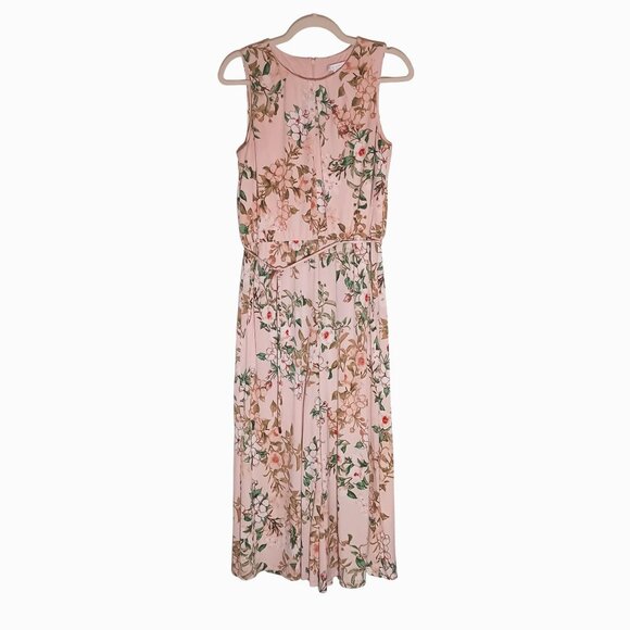 London Times Light Pink Floral Sleeveless Cropped Jersey Jumpsuit Size 6 - Picture 3 of 16
